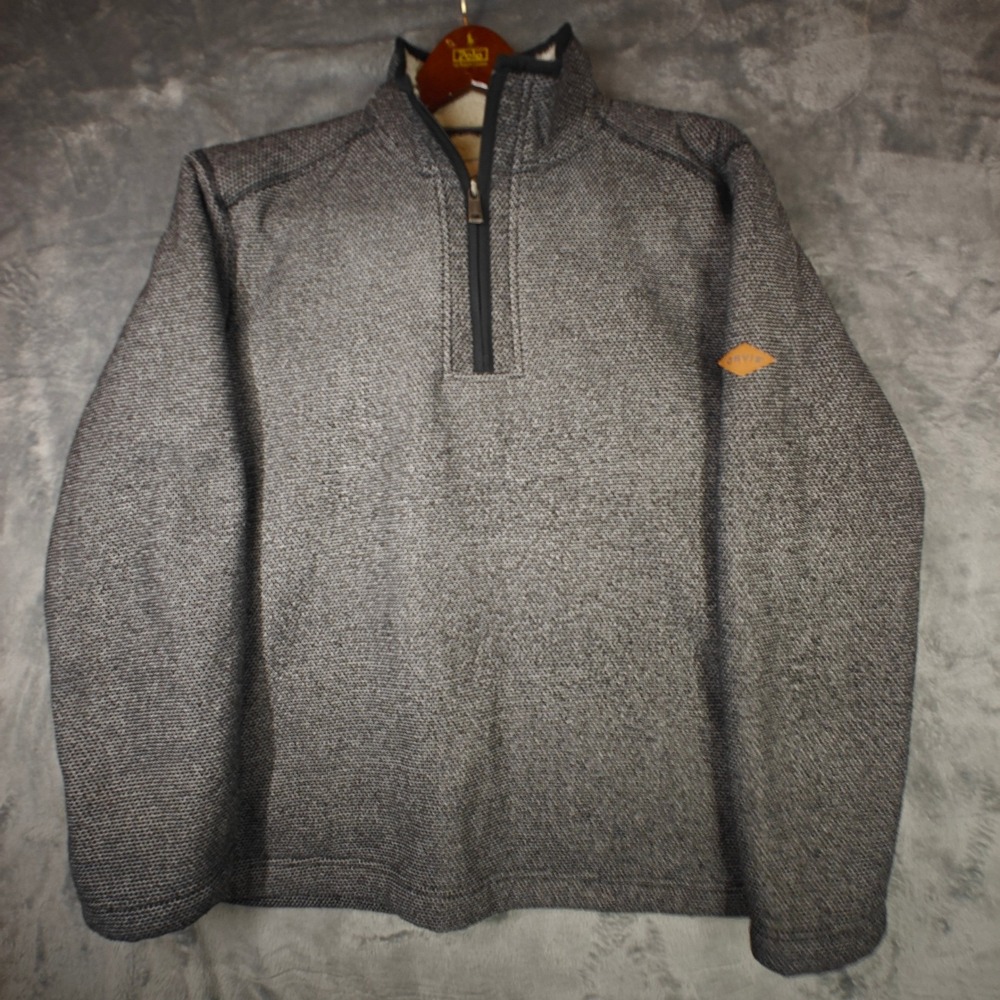 Orvis 1/4 Quarter Zip Pullover Mens L Grey Sherpa Line Texture Knit Sweater WARM